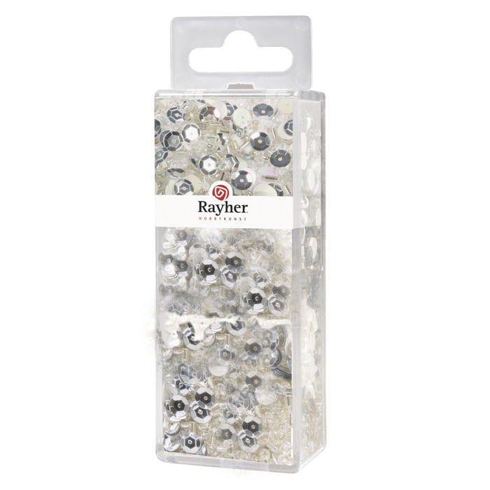 SALE Pailletten-, Glasperlenmix, 80g, silber