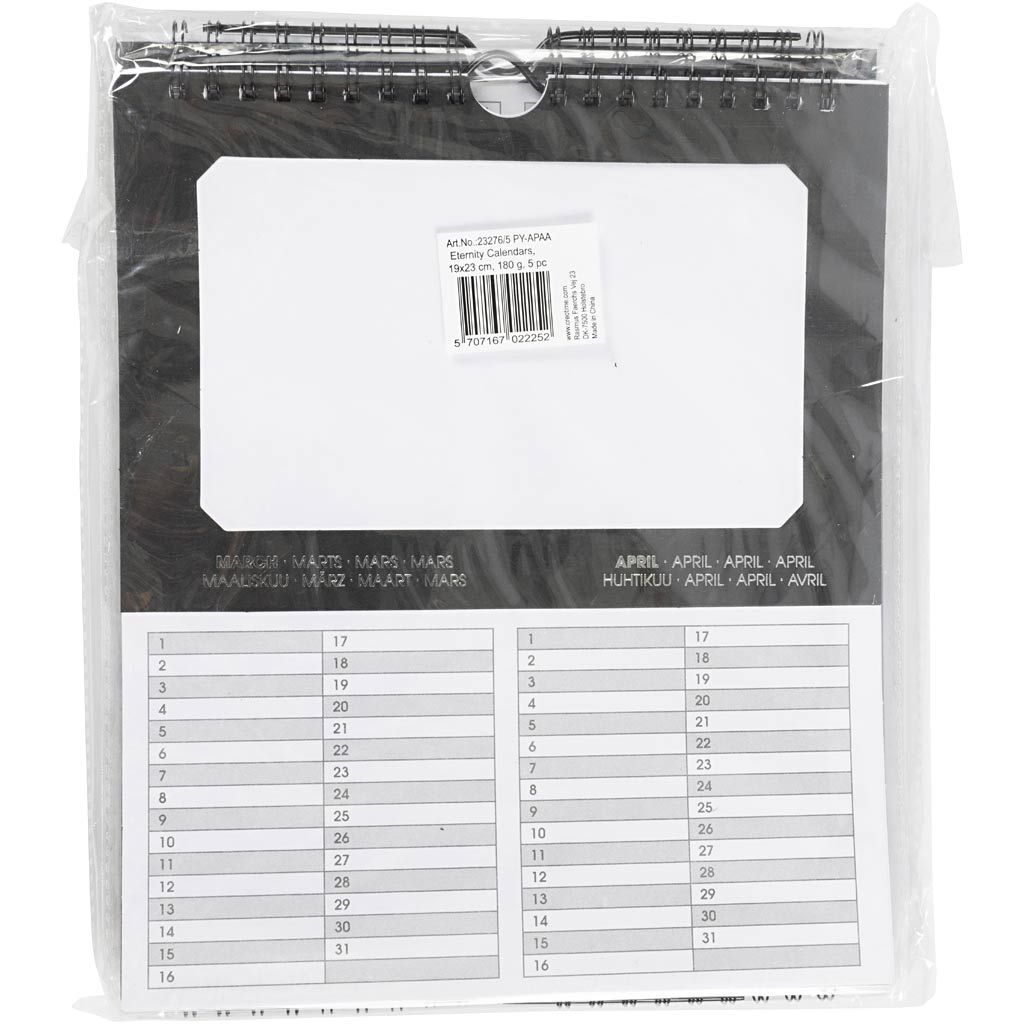 Ewiger Kalender, 5 St�ck, Gr��e 19x23 cm, Ausschnitt ca. 15,3x9,2 cm, 180 g Bild 2
