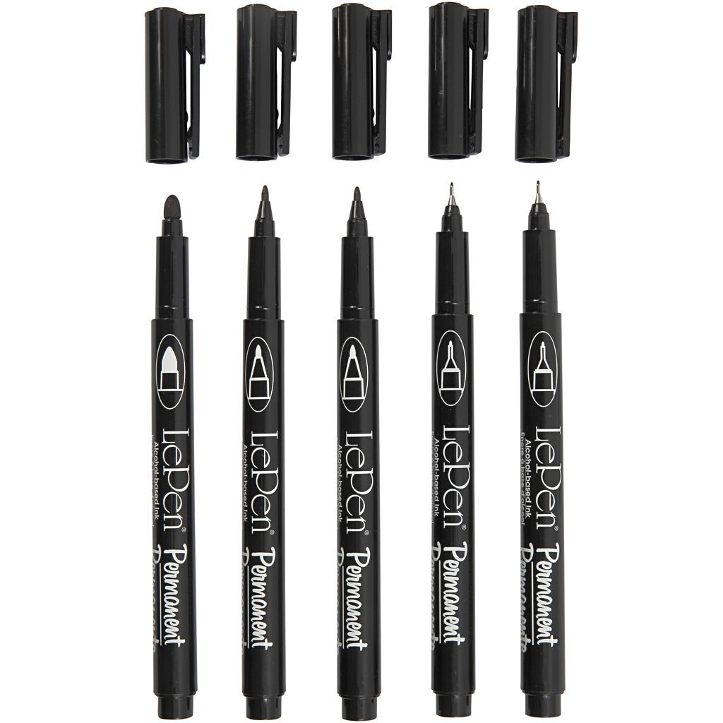 Permanent Marker, 5 St�ck, Strichst�rke 2x0,6+2x0,8+1,3 mm, Schwarz