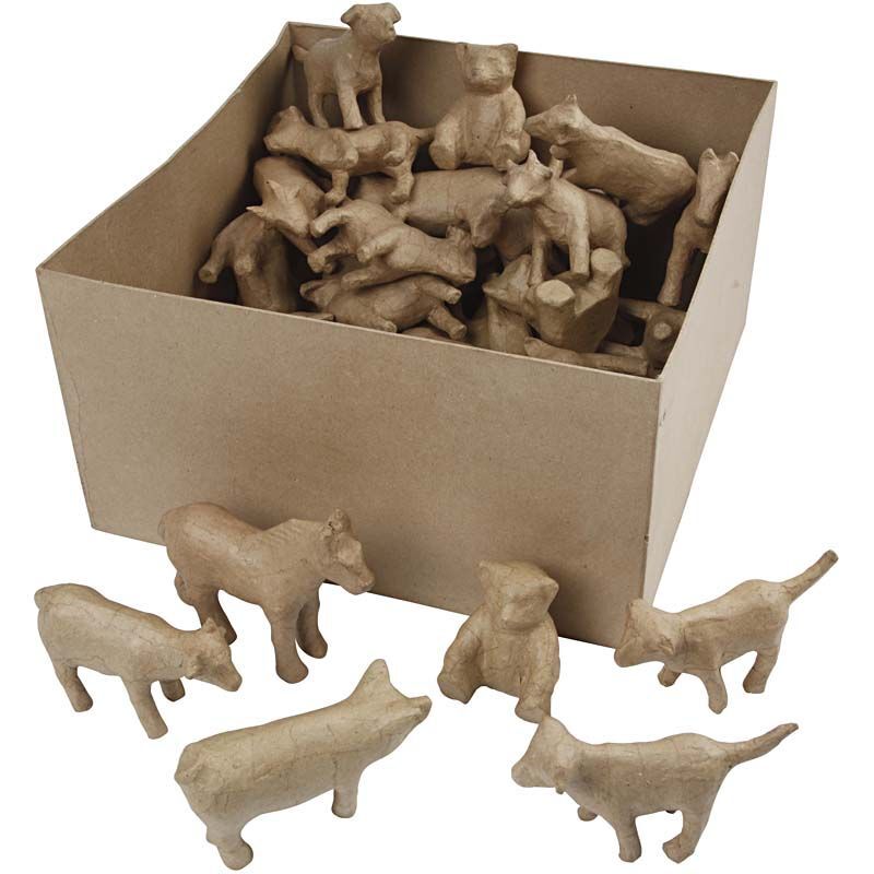 Kleine Pappmach� Tierfiguren, H�he 8-12 cm, 60 St�ck