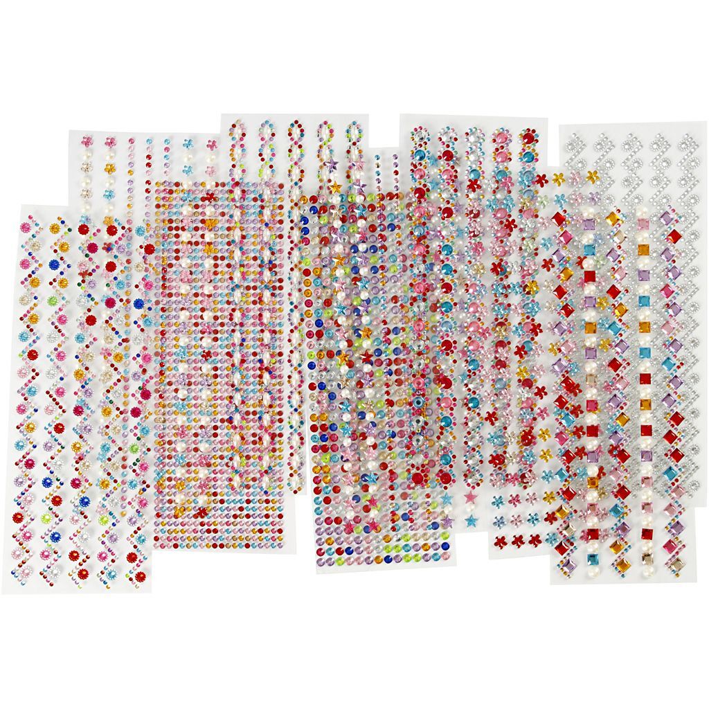 Strassstein-Sticker, � 2-10 mm, 27x9 cm, 12 Blatt sortiert