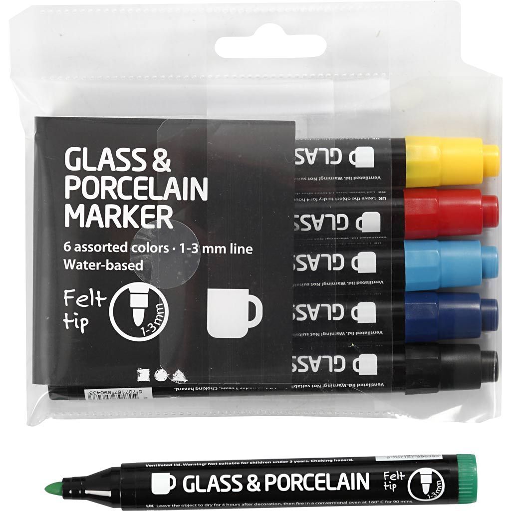 Glas-/Porzellanmarker, 6 St�ck, Strichst�rke 1-3 mm, Halbdeckend Bild 2