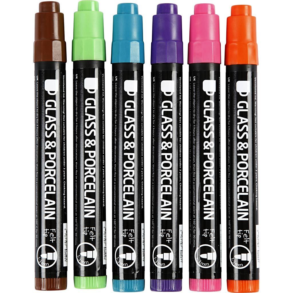 Glas-/Porzellanmarker, 6 St�ck, Strichst�rke 1-3 mm, Halbdeckend, Zus�tzliche Farben