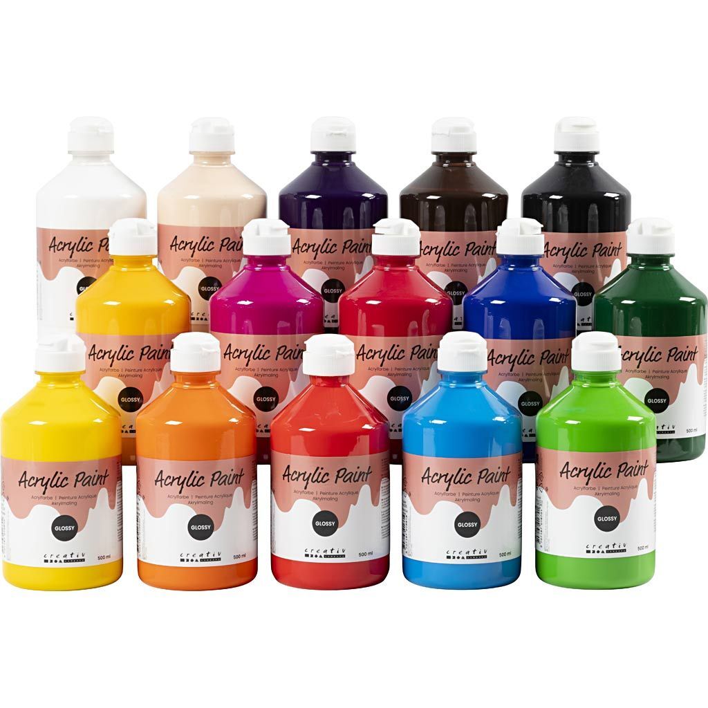 Acrylfarbe Gl�nzend, Farbmix, 15 x 500 ml