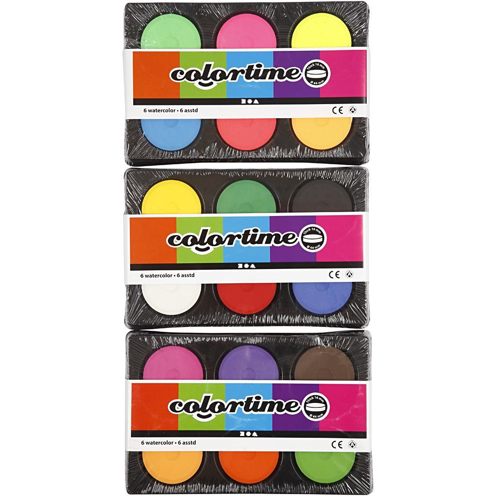 Wasserfarben, Neonfarben, H�he 16mm, Durchmesser 44mm, 3 Sets mit jeweils 6 N�pchen Bild 2