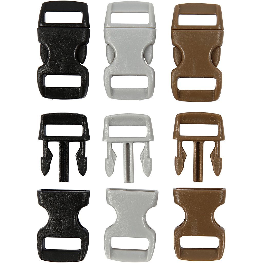 Klickverschluss, L�nge 29mm, Breite 15mm, Lochgr��e 3x11mm, Schwarz, Braun, Grau, 100 St�ck