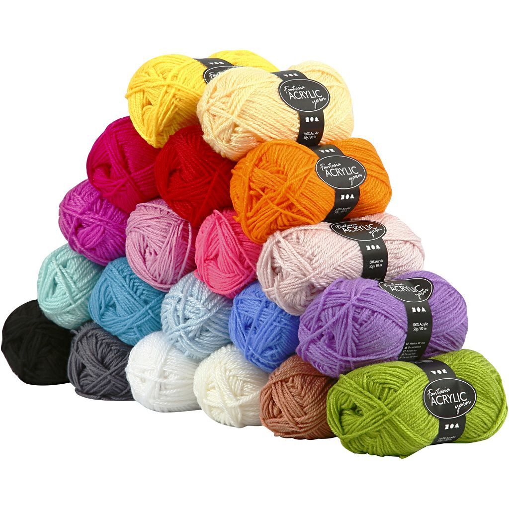 Fantasia Polyacryl Garn, L�nge 80 m, Farbmix, 20 St�ck � 50 g