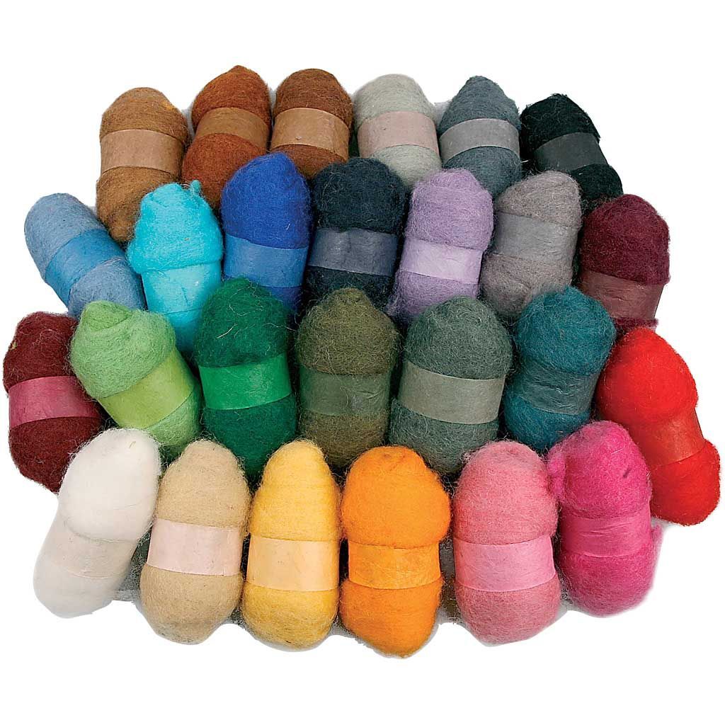 Kardierte Wolle , Sortierte Farben, 26 St�ck � 25 g