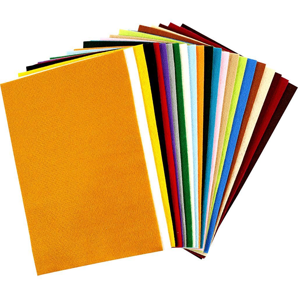 Bastelfilz, 20x30 cm, Dicke 1,5-2 mm, 24 B�gen, Sortierte Farben
