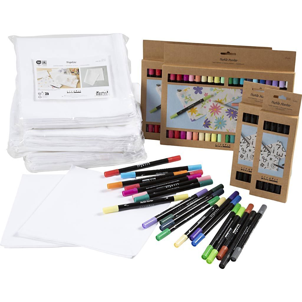 Gruppen-Kreativset Stoffserviette selbst bemalen, Gr��e 42x42 cm, Strichst�rke 2,3+3,6 mm, 60 St�ck