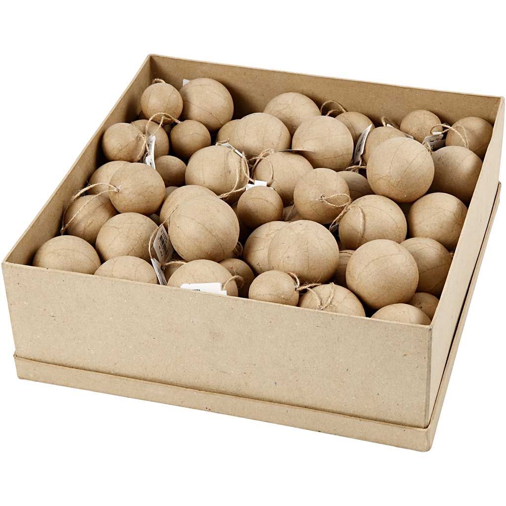 Weihnachtskugeln Pappmach�, Gro�pack 3 x 35 St�ck, Durchmesser 4 + 5 + 6 cm