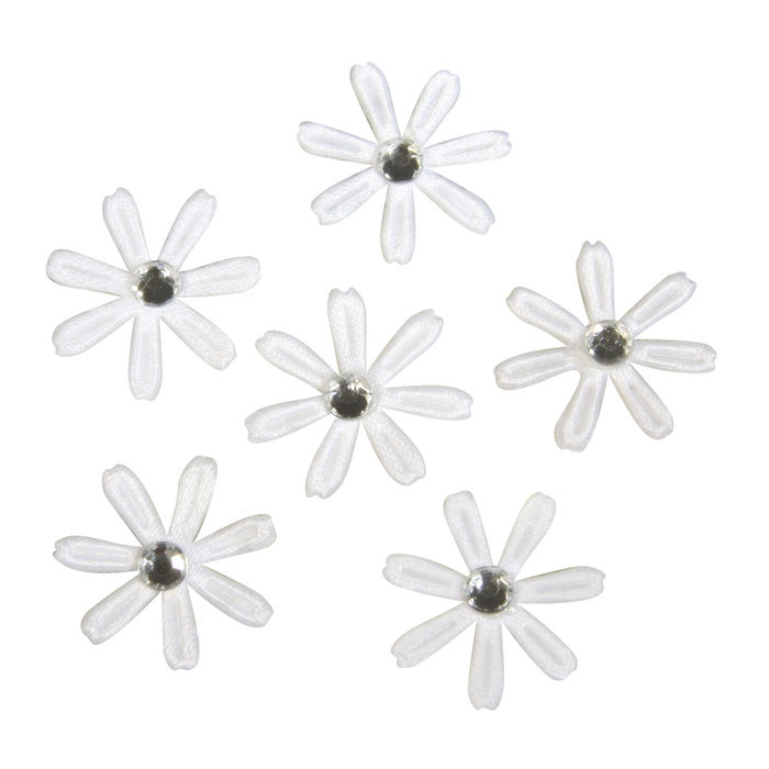 SALE Satin Bl�ten mit Strass, 1,8cm �, 60St., wei�