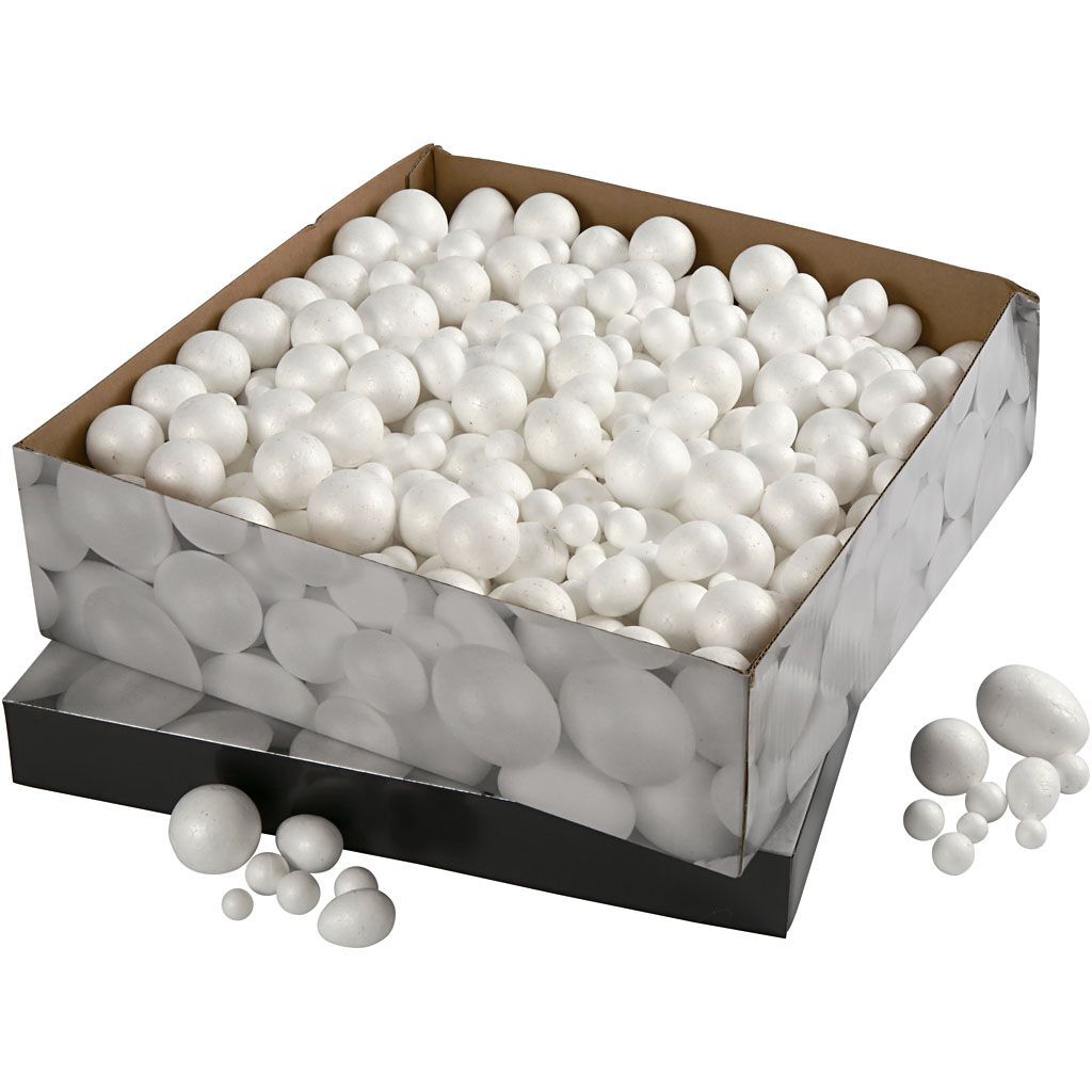 Styropor-Kugeln und -Eier, Gr��e 1,5-6,1 cm, Wei�, 550 St�ck