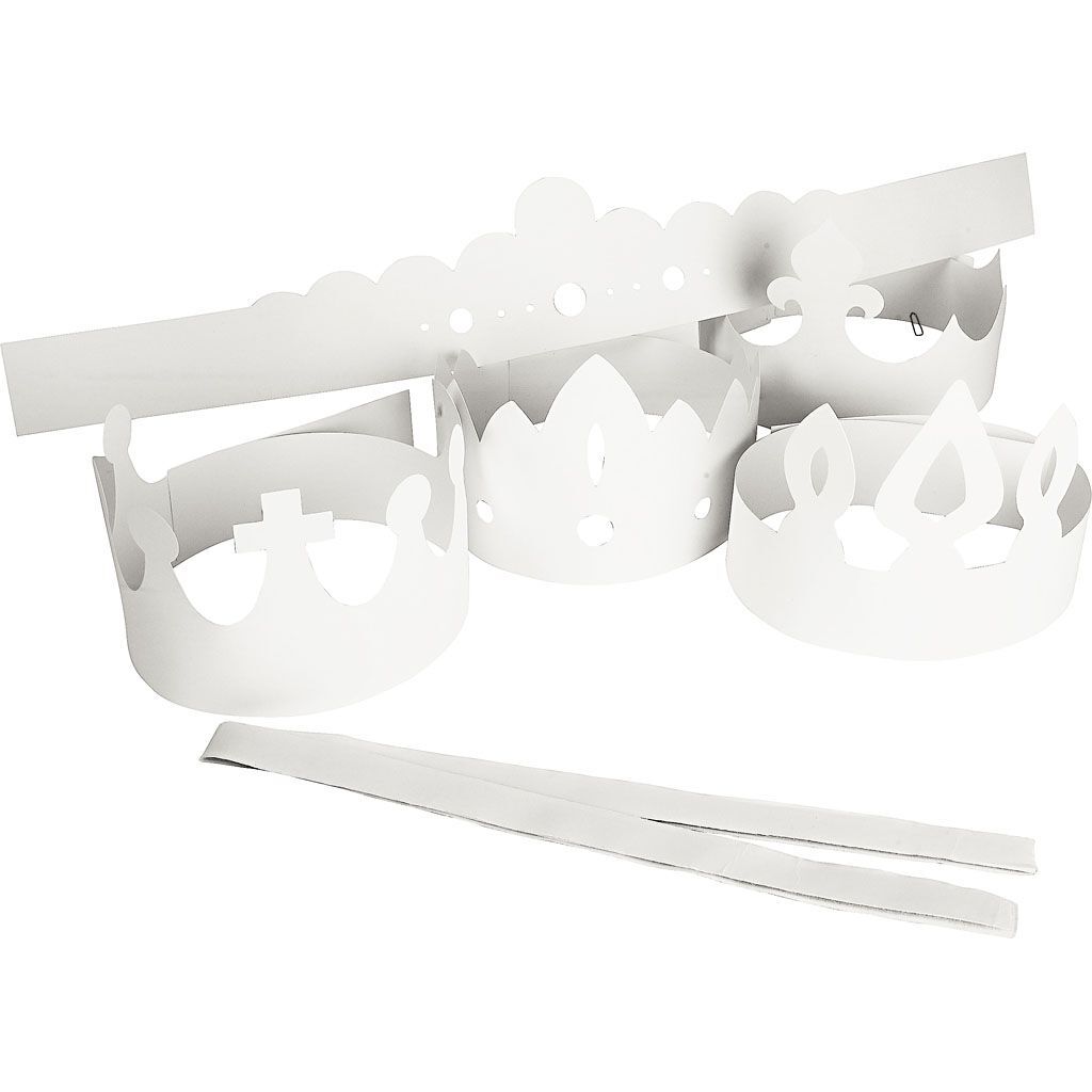 Kronen aus Karton, 5 St�ck, H�he 10-16,5 cm, L�nge 60 cm, 230 g, Wei�