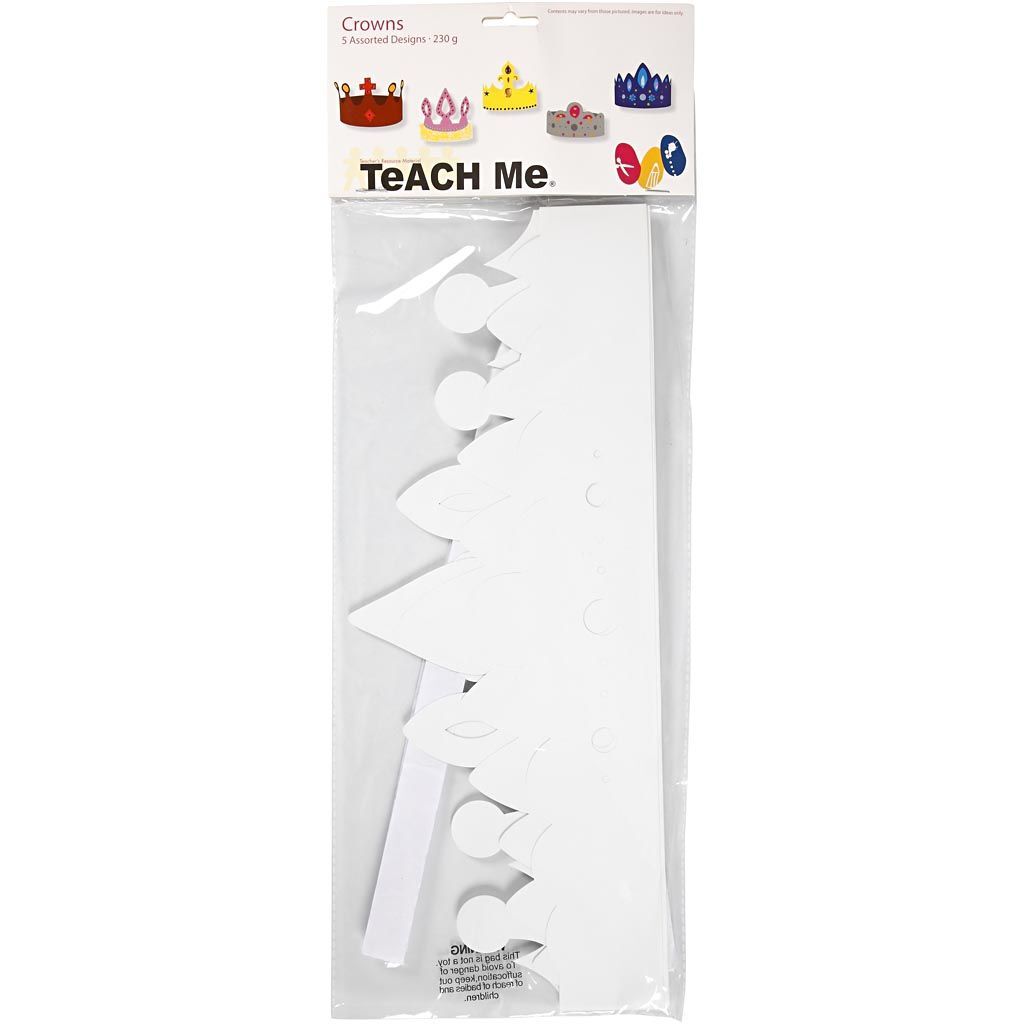 Kronen aus Karton, 5 St�ck, H�he 10-16,5 cm, L�nge 60 cm, 230 g, Wei� Bild 2