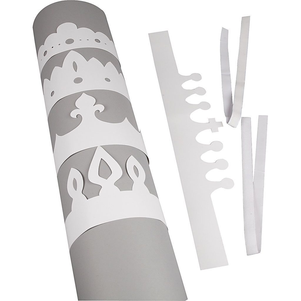Kronen aus Karton, 5 St�ck, H�he 10-16,5 cm, L�nge 60 cm, 230 g, Wei� Bild 5