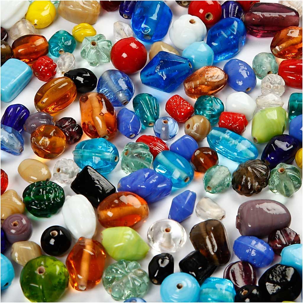 Glasperlen, Gr��e 7-18 mm, Lochgr��e 1 mm, ca. 600 St�ck, Sortierte Farben, 1000 g