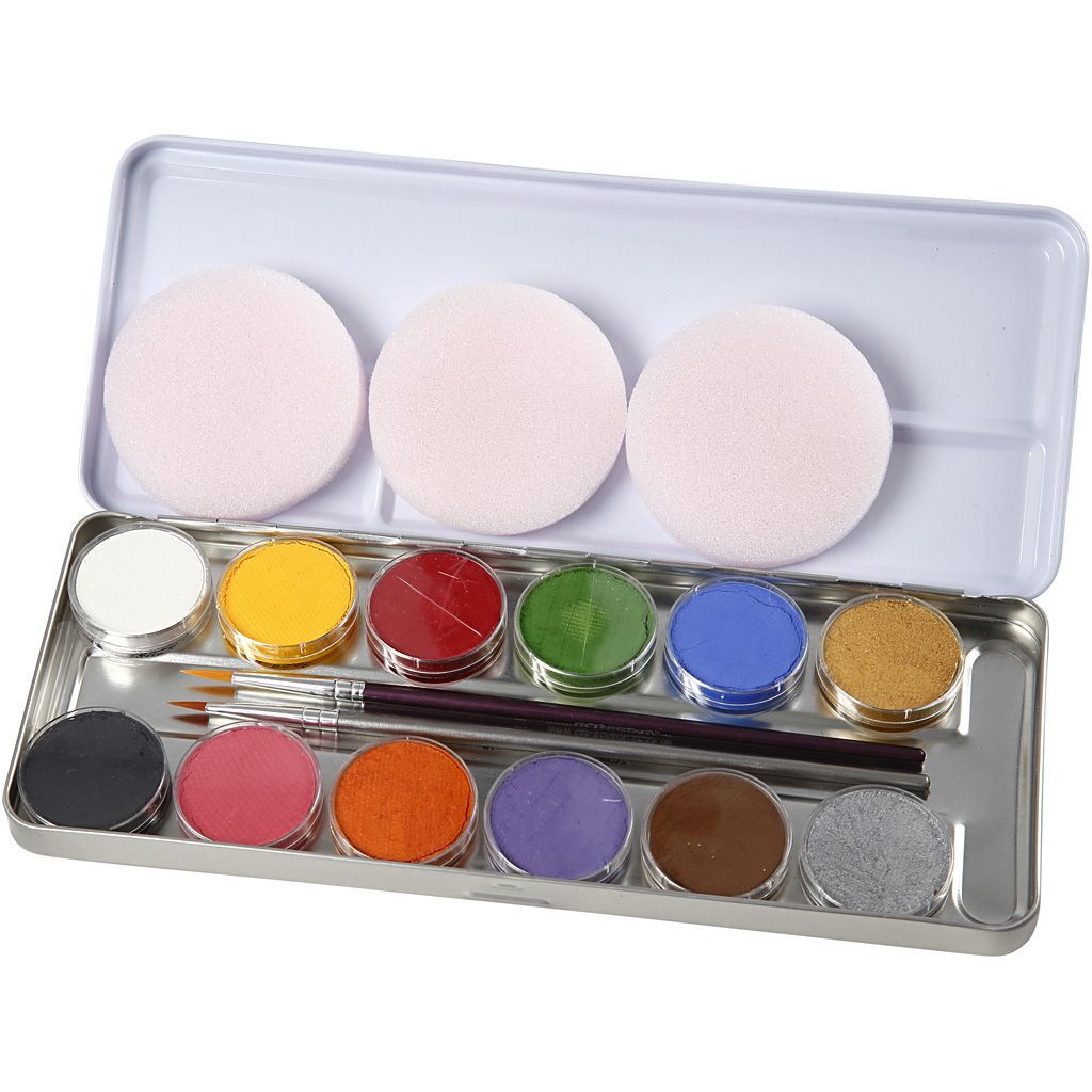 Eulenspiegel Gesichtsschminke, Farbmix, 12 Farben Metall-Palette Bild 2