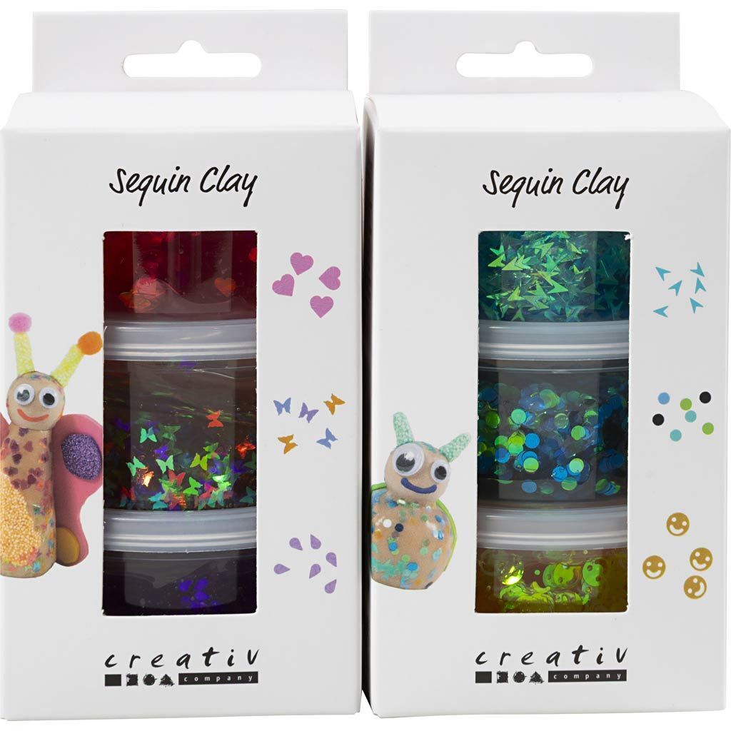 Sequin Clay / Modelliermasse transparent mit Pailletten, 6 Dosen � 60 g Bild 2