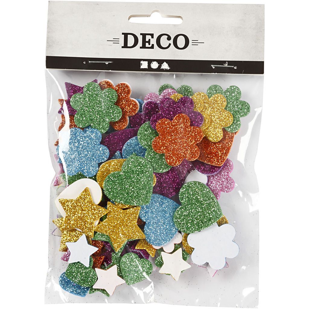 Moosgummifiguren, 100 sortiert, Sterne, Blumen und Herzen, Durchmesser 19+29 mm Bild 2