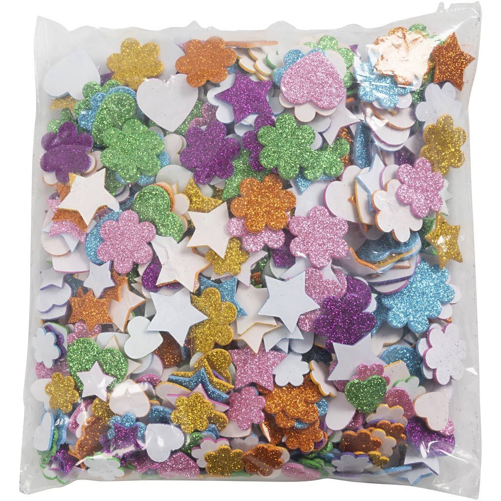 Moosgummifiguren, Sterne, Blumen und Herzen, � 19+29 mm, 800 St�ck sortiert Bild 2