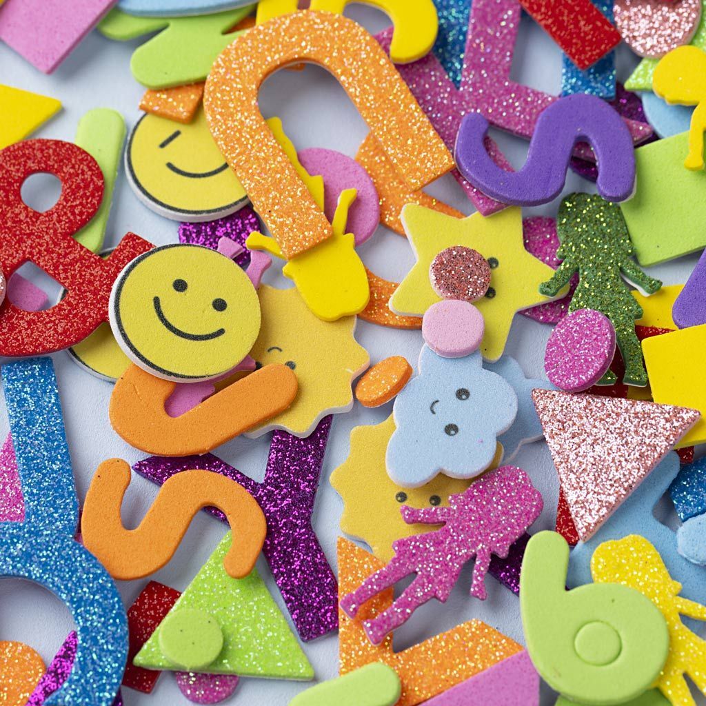 Moosgummi-Aufkleber, Emojis, Formen, Buchstaben & Zahlen, selbstklebend, 10-40 mm, 2640 St�ck Bild 3