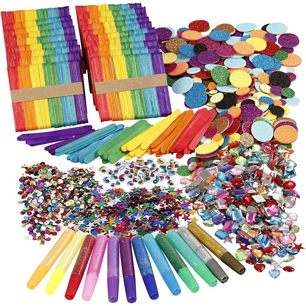 Holzst�bchen & Glitzer Bastelset, Sortierte Farben