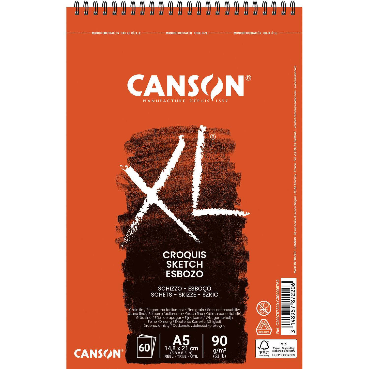NEU Canson XL Croquis Spiralblock, DIN A5, 60 Blatt, 90 g/m�