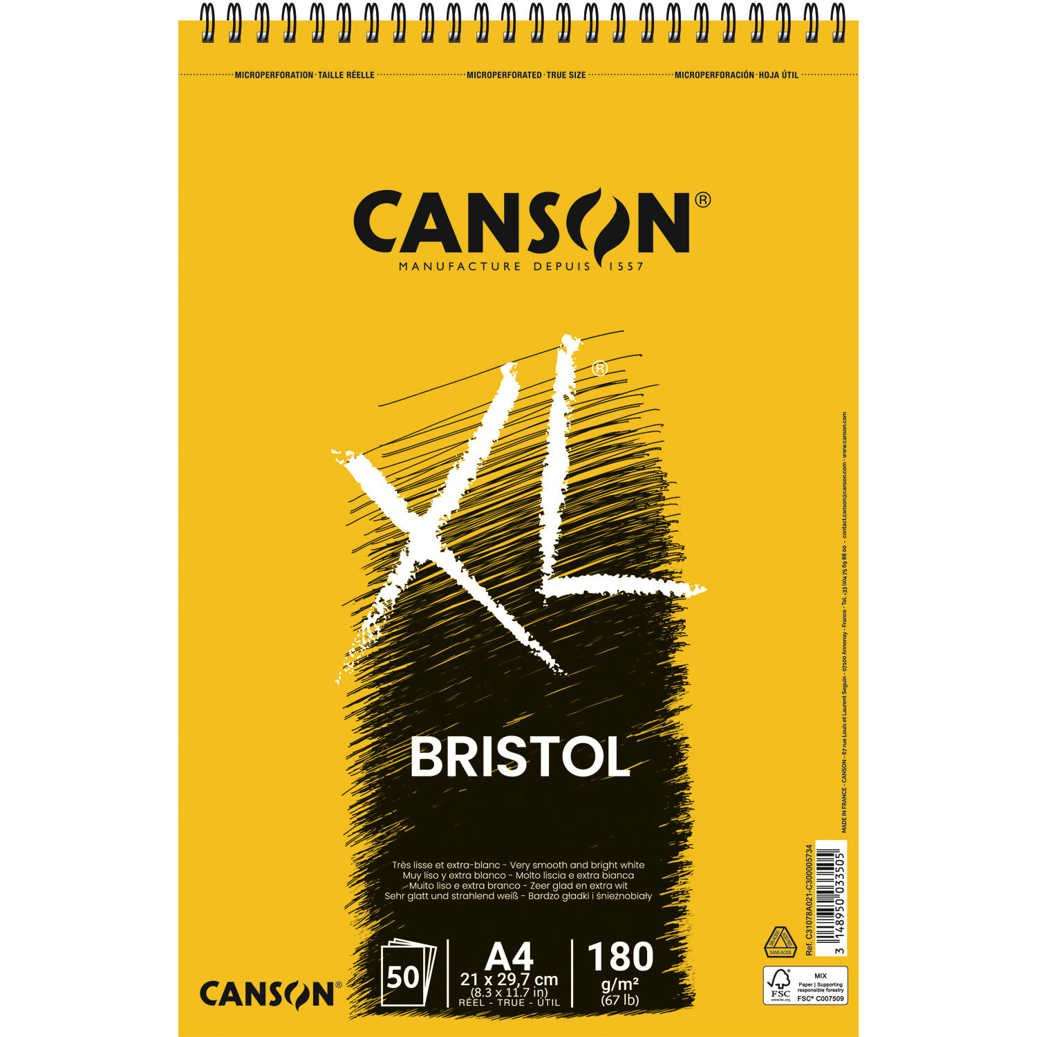 NEU Canson XL Bristol Spiralblock, DIN A4, 50 Blatt, 180 g/m�