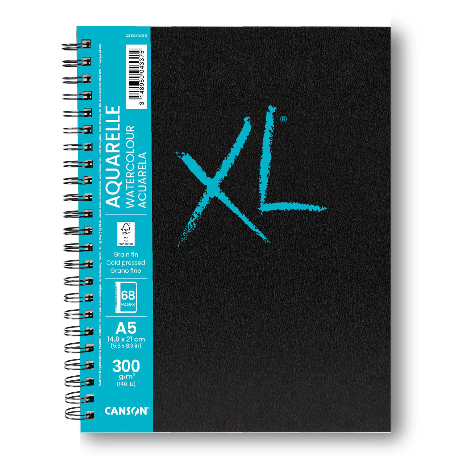 NEU Canson XL Aquarelle Buch spiralgebunden, Hochformat, DIN A5, 68 Seiten, 300 g/m�, Feinkorn