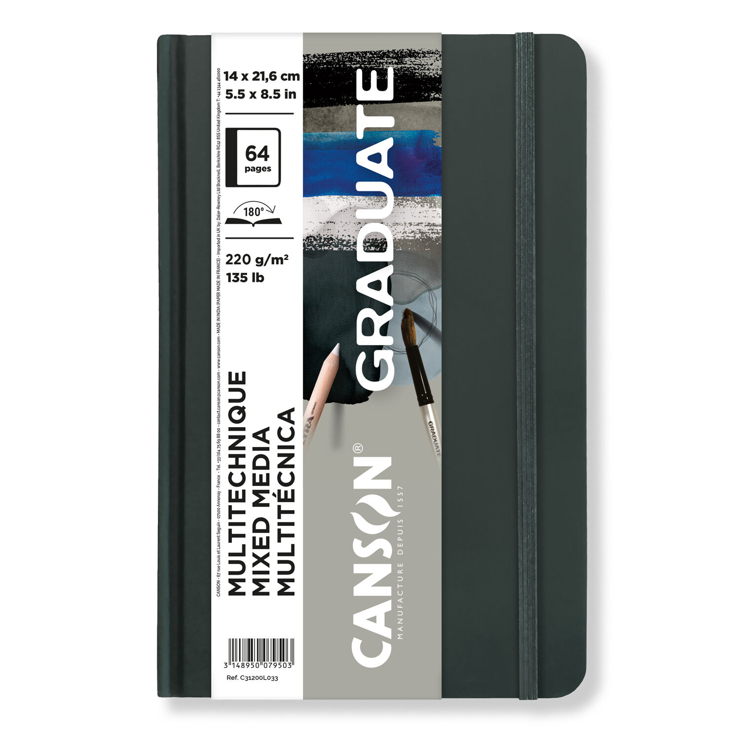 NEU Graduate Mixed Media Buch Grau 64 Seiten, 14x21,6 cm, 220g/m�, Hochformat, k�rnig / glatt