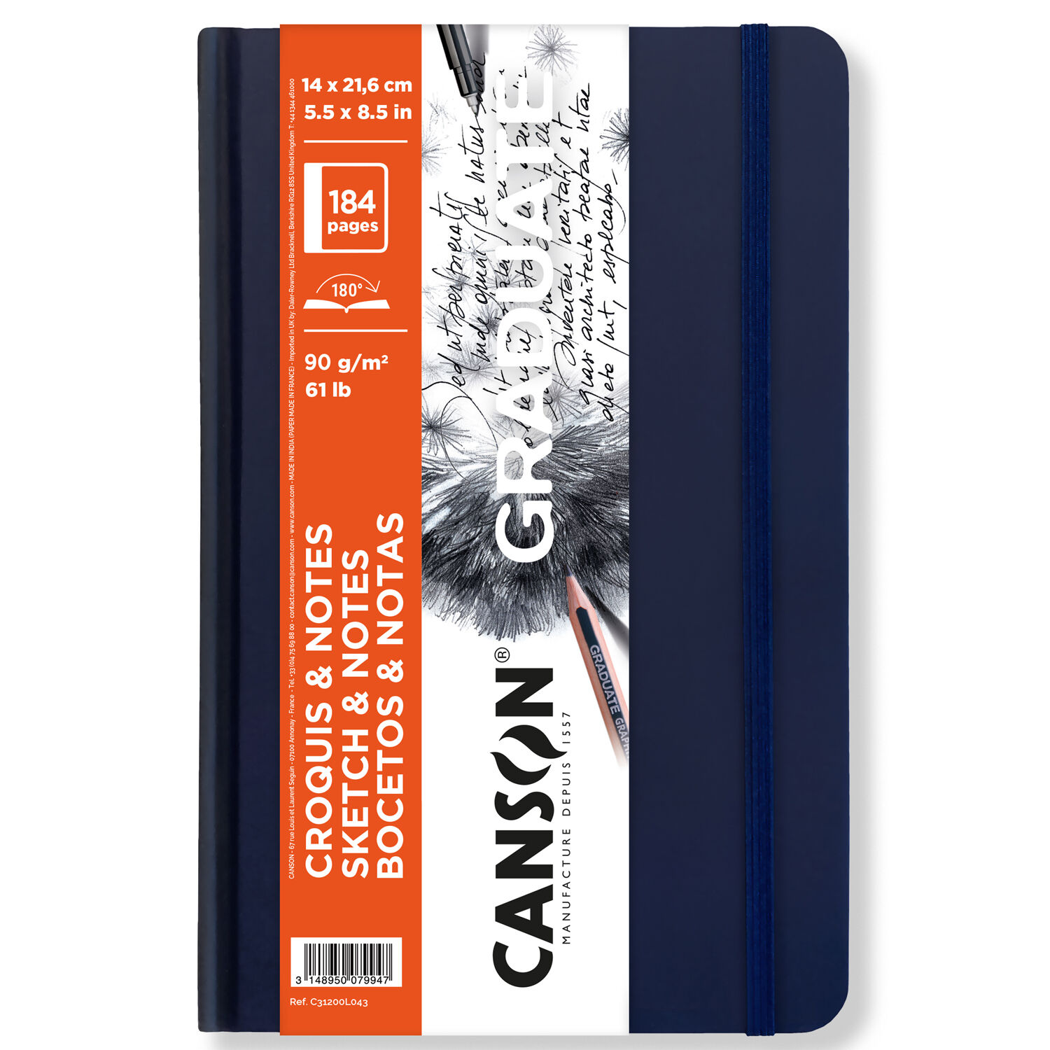 NEU Graduate Skizzenbuch 184 Seiten, 14X21,6 cm, 90 g/m�, Hochformat, Sehr glatt, Dunkelblau