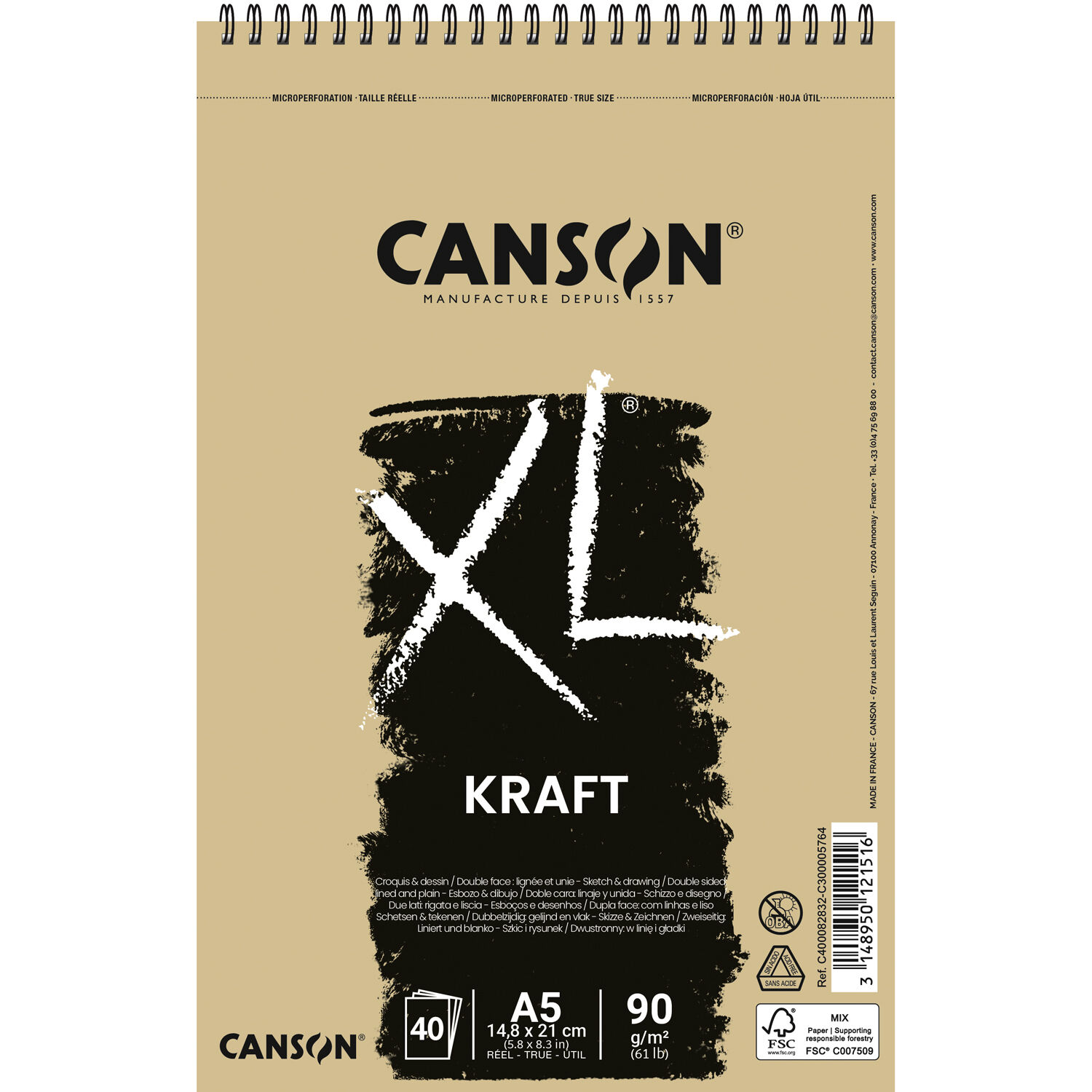 NEU Canson XL Kraft Spiralblock, DIN A5, 40 Blatt, 90 g/m�