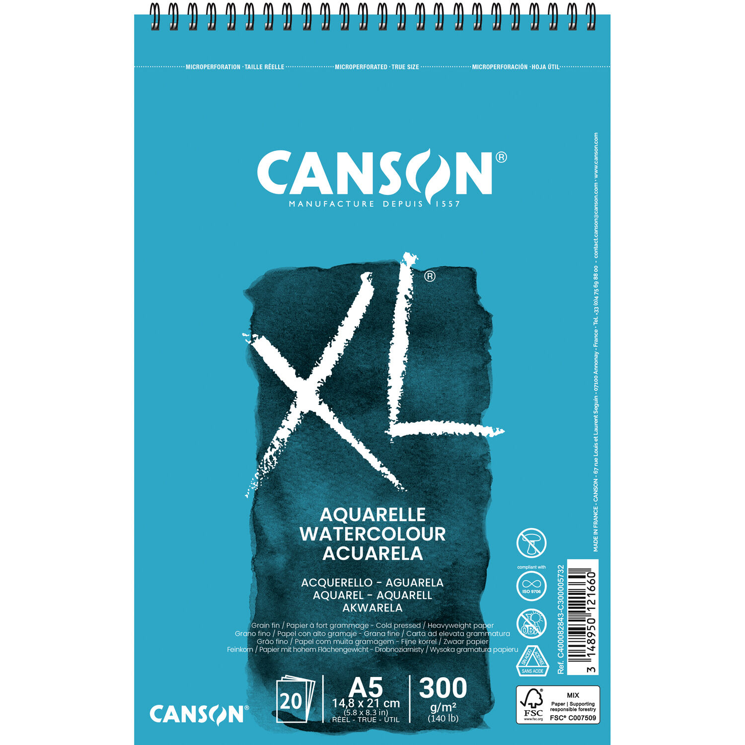NEU Canson XL Aquarelle Spiralblock, DIN A5, 20 Blatt, 300 g/m�