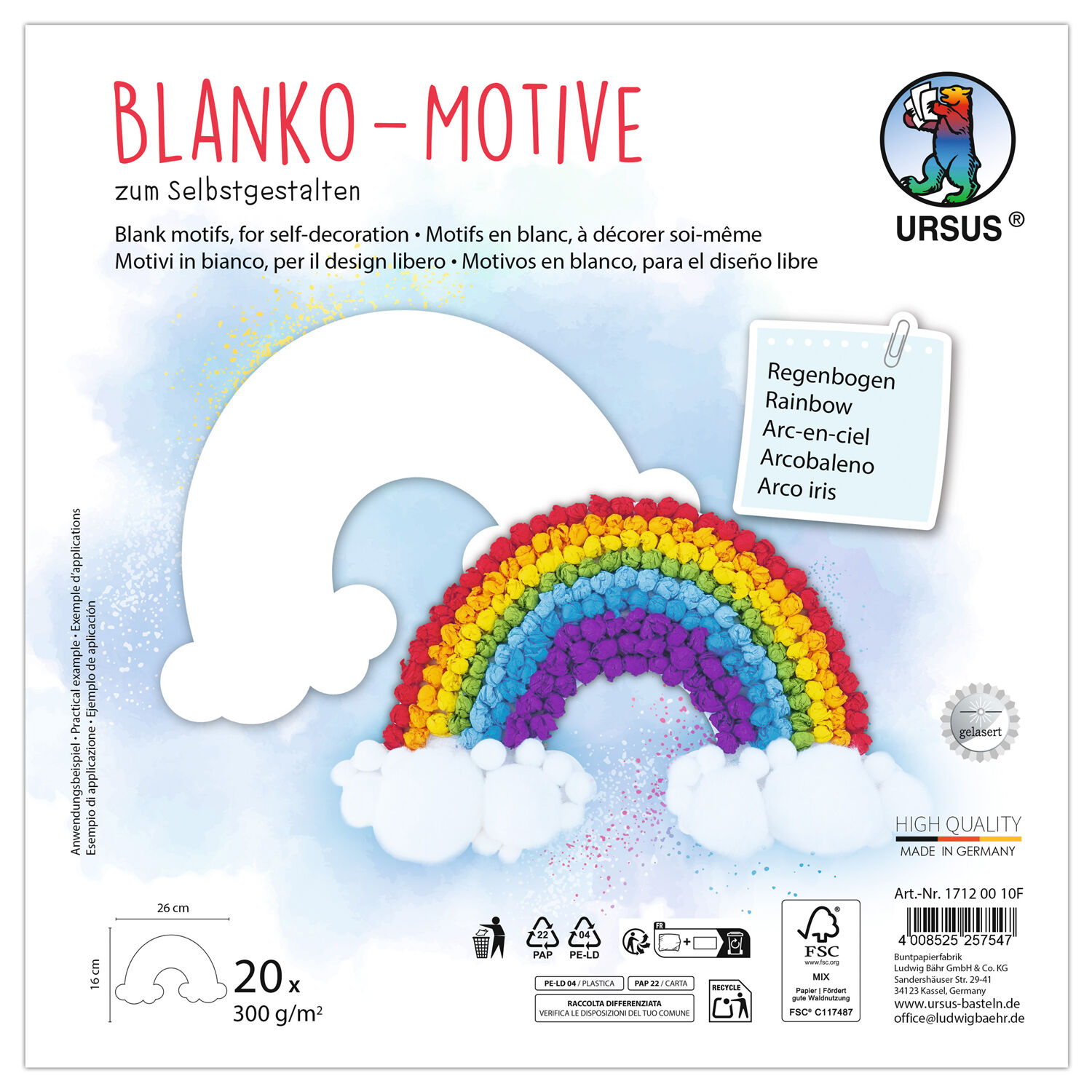 Blanko-Motiv Regenbogen aus Fotokarton, 300g/qm, 20 St�ck, 24 x 18 cm