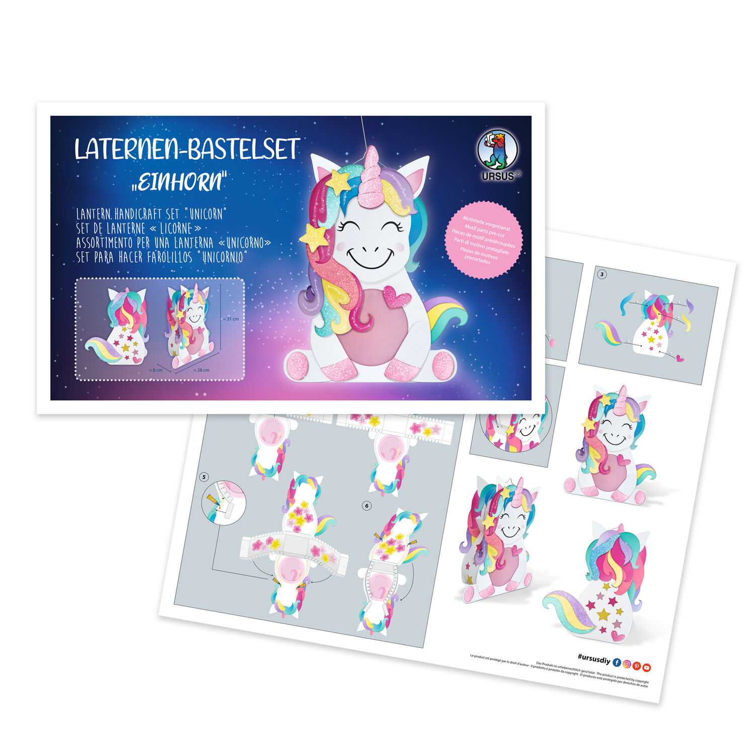Laternen-Bastelset Einhorn, inkl. Stanzteile, Transparentpapier und Laternenb�gel Bild 2