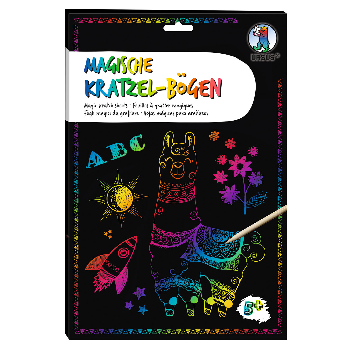Magische Kratzel-B�gen f�r Kratzbilder, mit Bambus-Stick, 10 Blatt, DIN A4