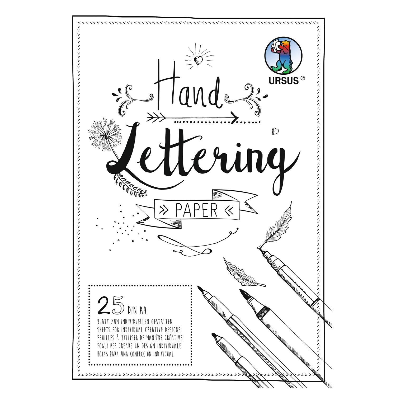 Handlettering Papier, Tonkarton Wei�, 200g/qm, 25 Blatt, DIN A4