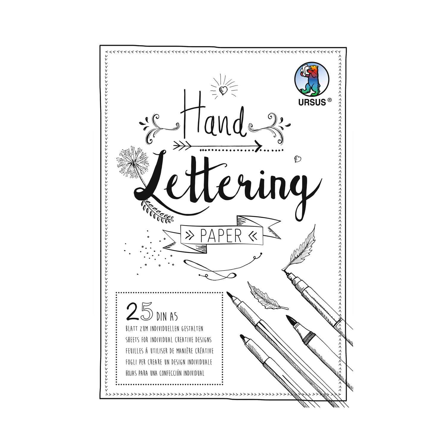 Handlettering Papier, Tonkarton Wei�, 200g/qm, 25 Blatt, DIN A5