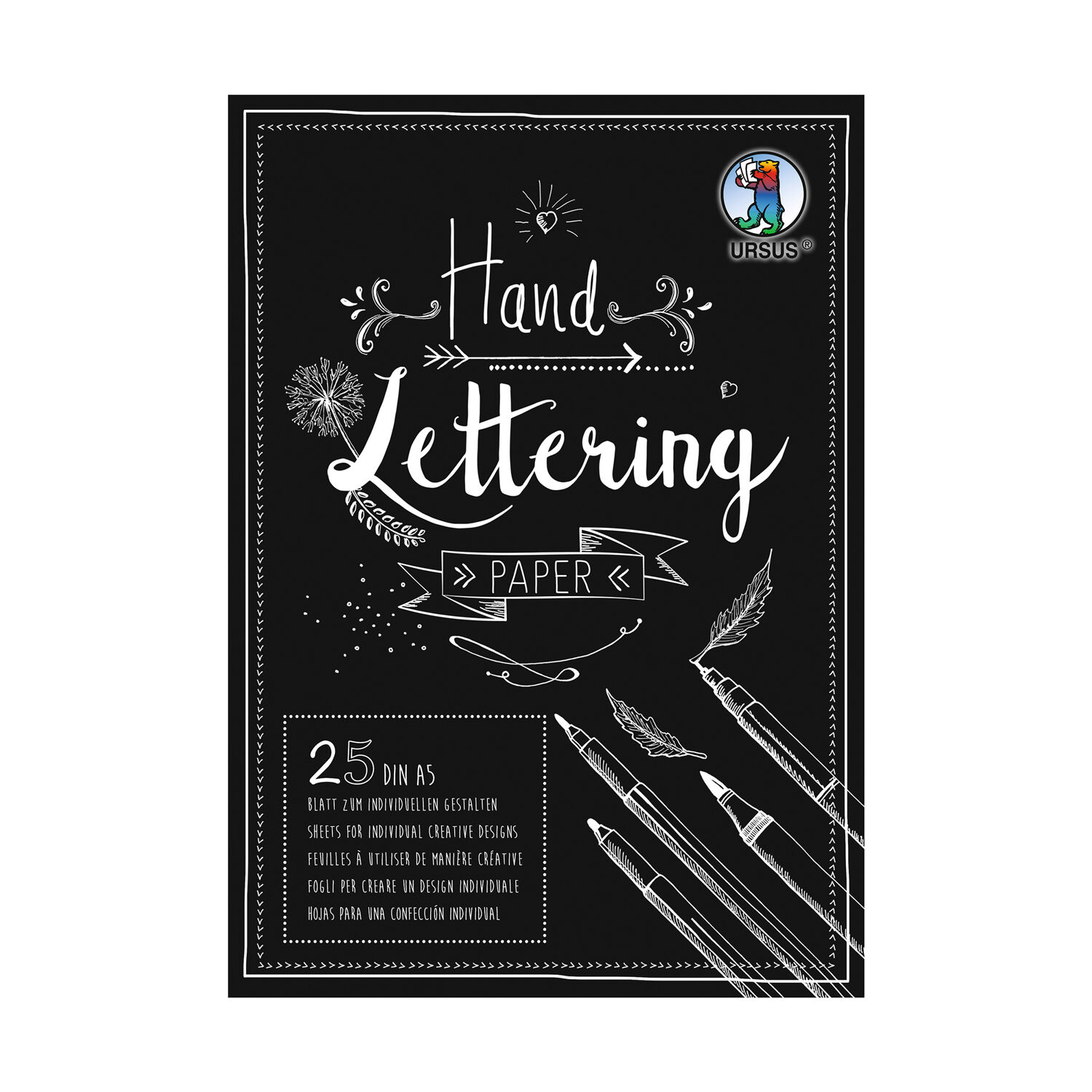 Handlettering Papier, Elefantenhaut Schwarz, 210g/qm, 10 Blatt, DIN A5
