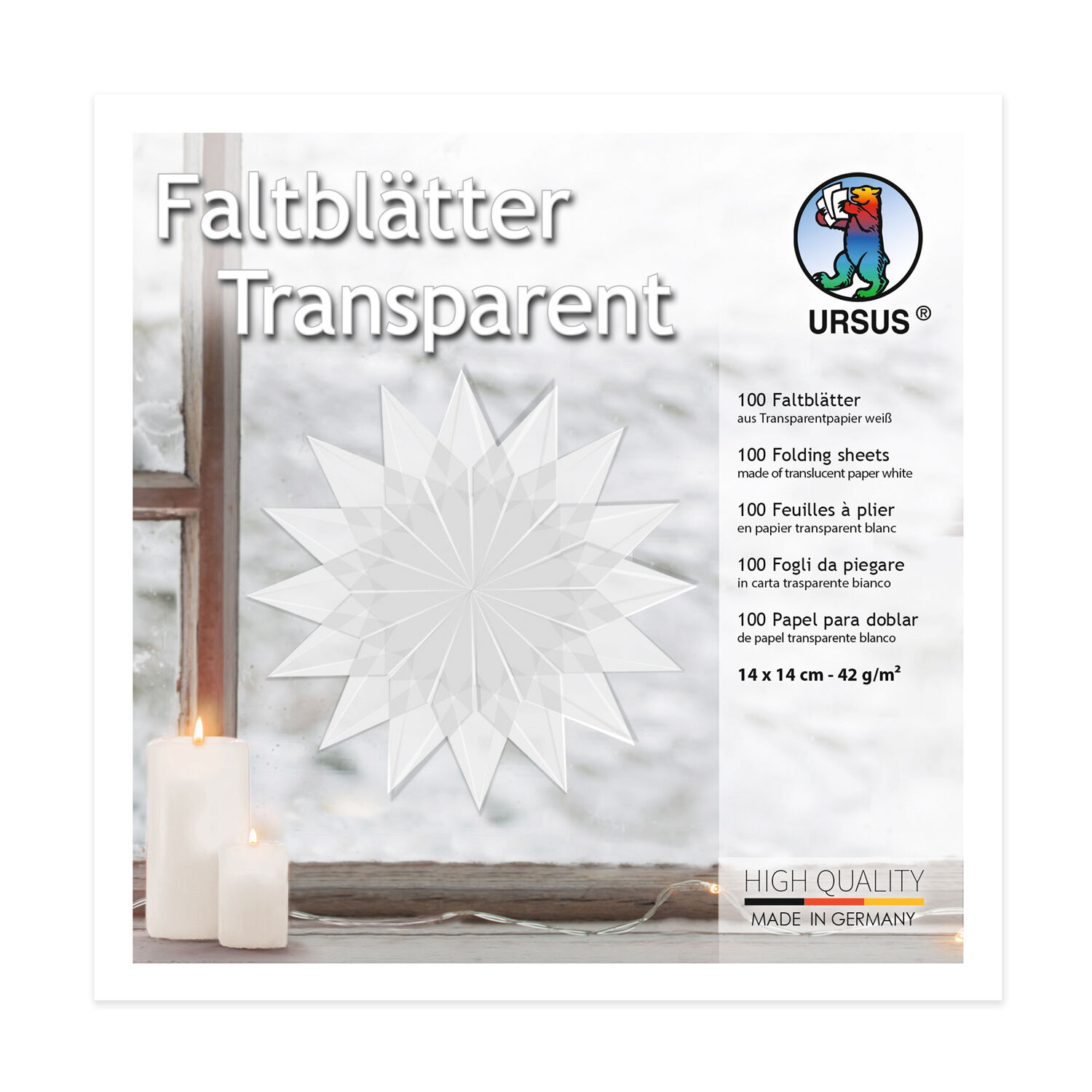 Faltbl�tter Transparentpapier, 14 x 14 cm, 42g/qm, 100 Blatt, Wei�