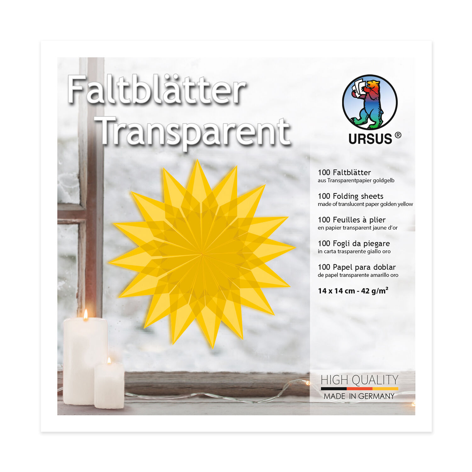 Faltbl�tter Transparentpapier, 14 x 14 cm, 42g/qm, 100 Blatt, Goldgelb