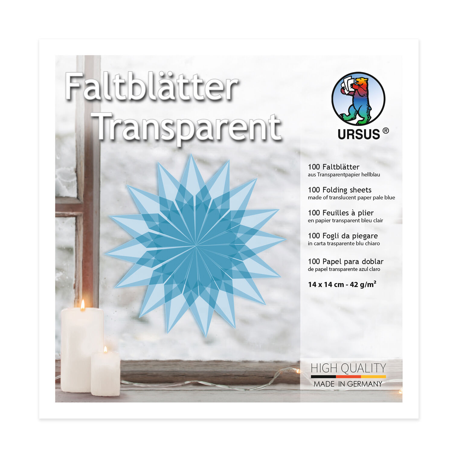 Faltbl�tter Transparentpapier, 14 x 14 cm, 42g/qm, 100 Blatt, Hellblau