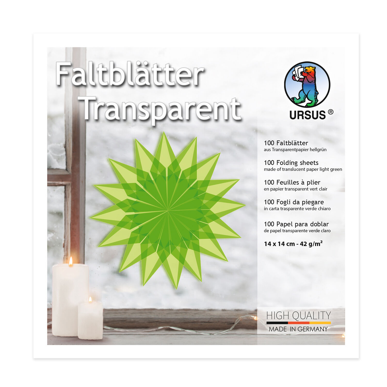 Faltbl�tter Transparentpapier, 14 x 14 cm, 42g/qm, 100 Blatt, Hellgr�n