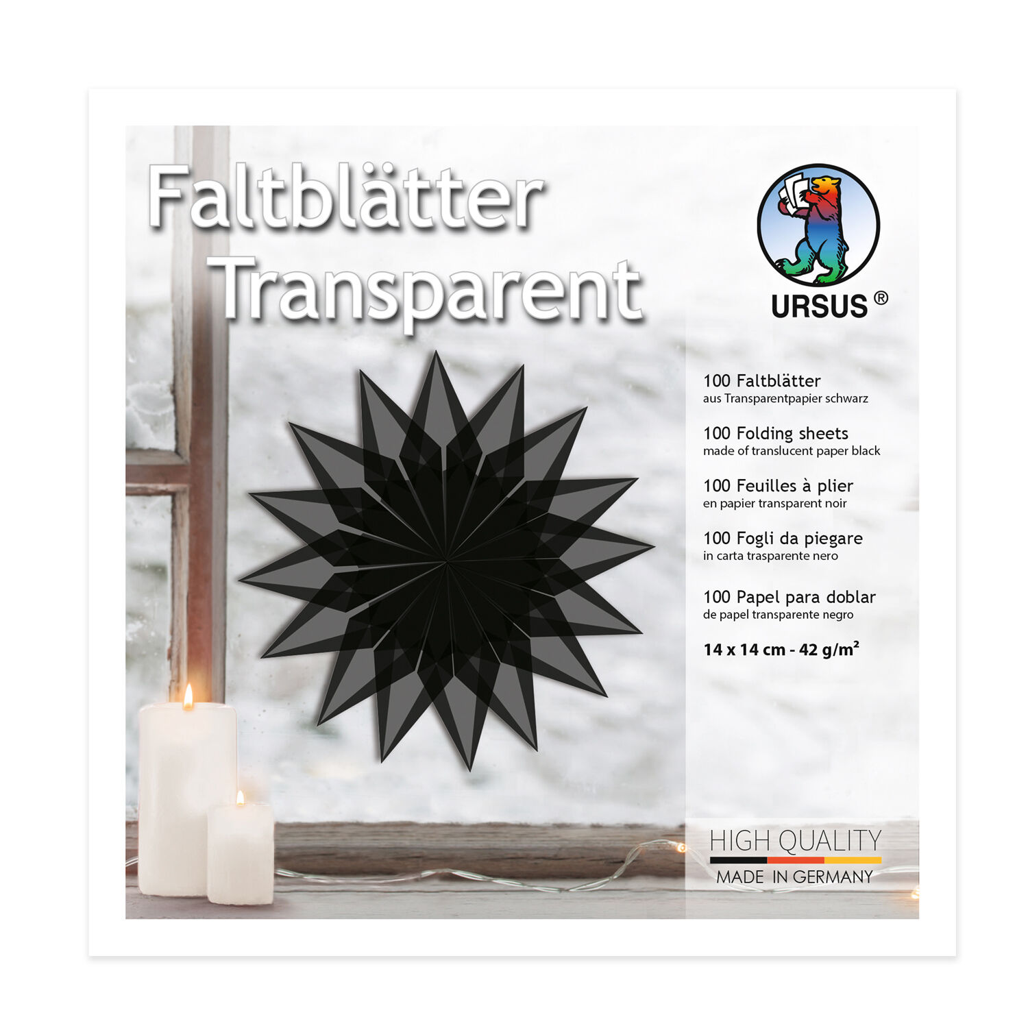 Faltbl�tter Transparentpapier, 14 x 14 cm, 42g/qm, 100 Blatt, Schwarz