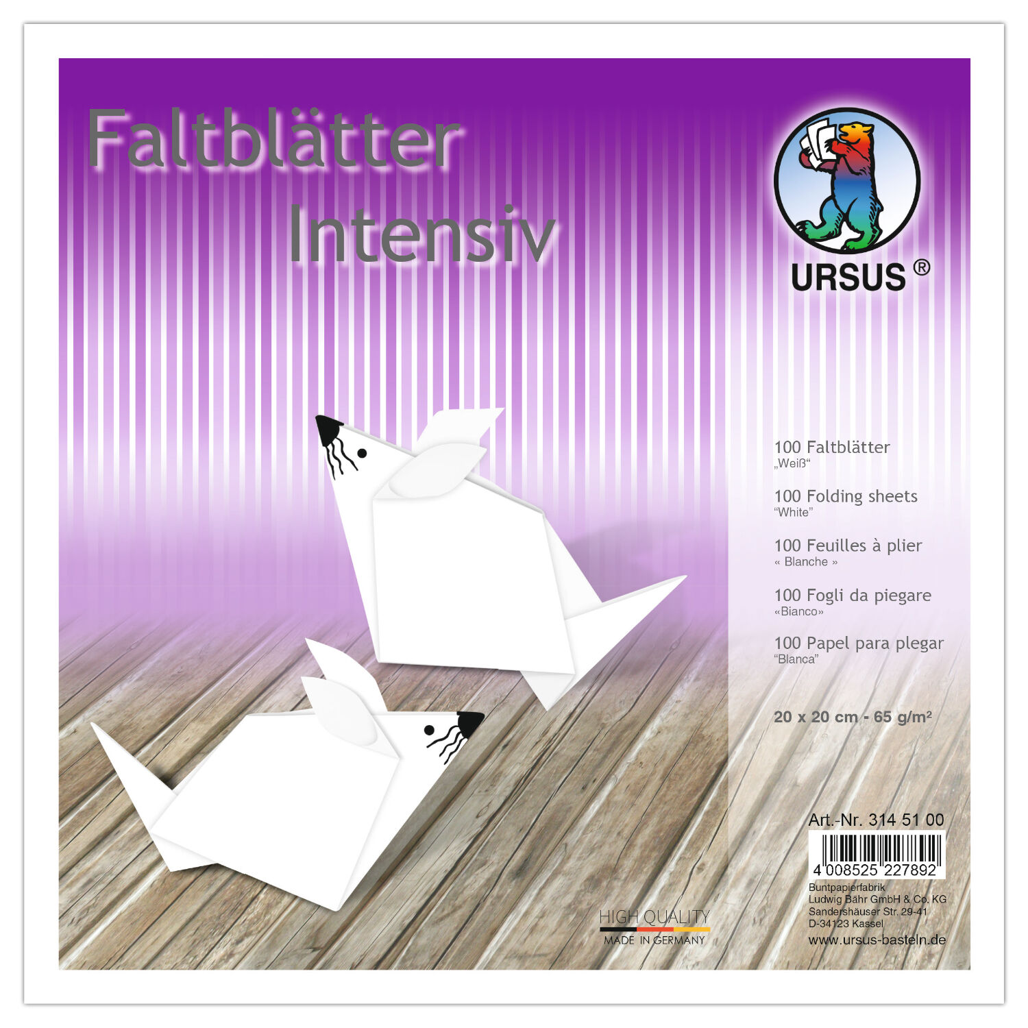 Faltbl�tter intensiv 100 Blatt, 20x20cm, wei�