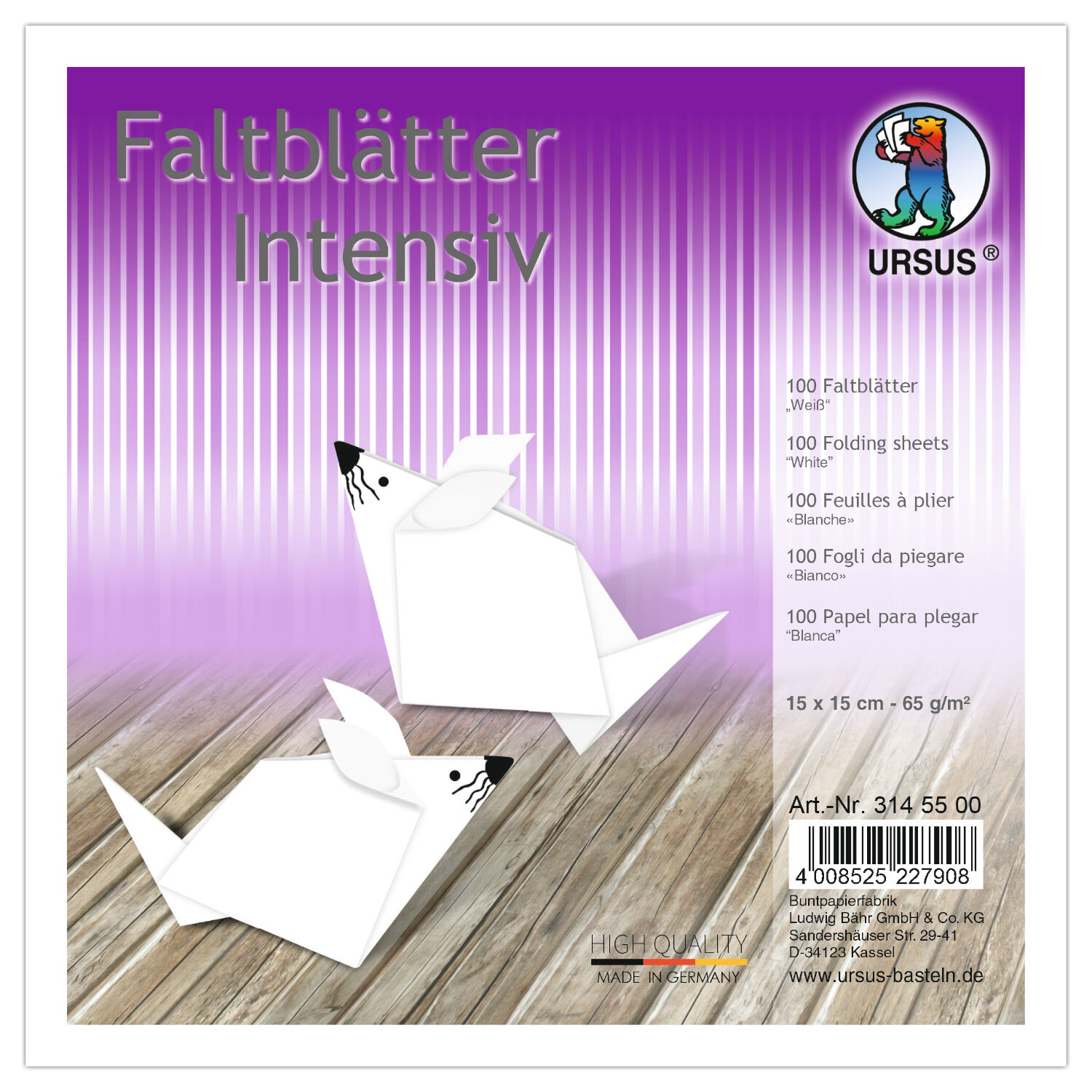 Faltbl�tter intensiv 100 Blatt, 15x15cm, wei�