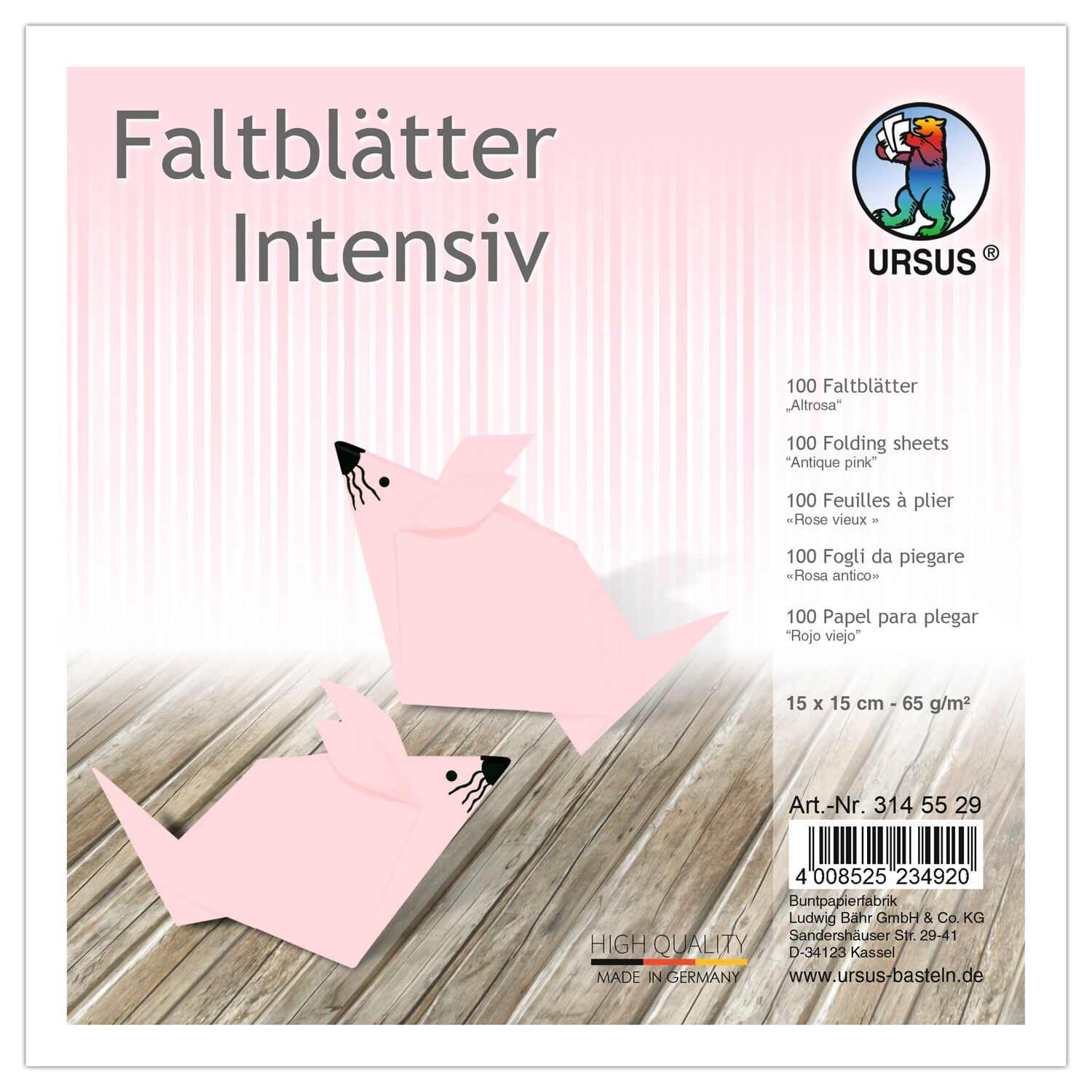 Faltbl�tter intensiv, 100 Blatt, 15 x 15 cm, Altrosa