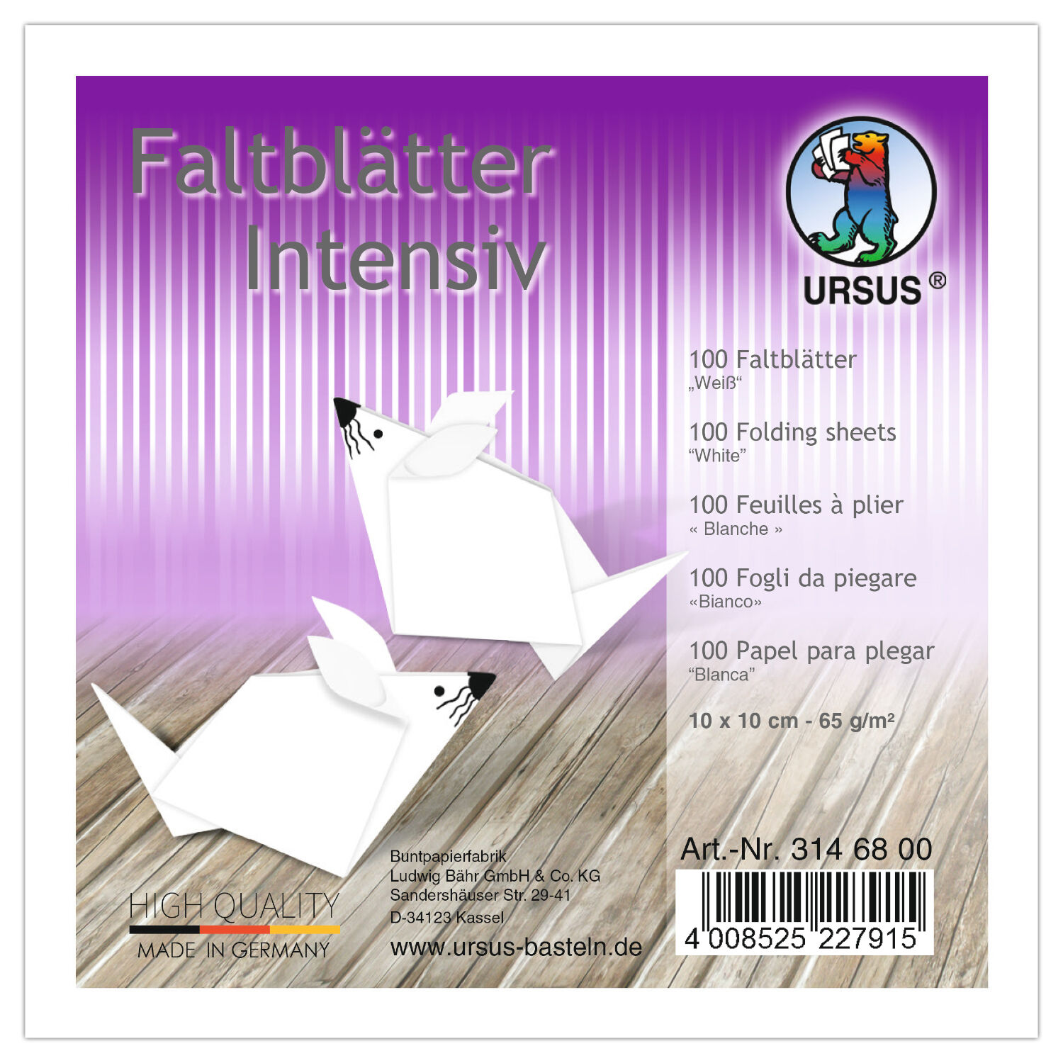 Faltbl�tter intensiv 100 Blatt, 10x10cm, wei�