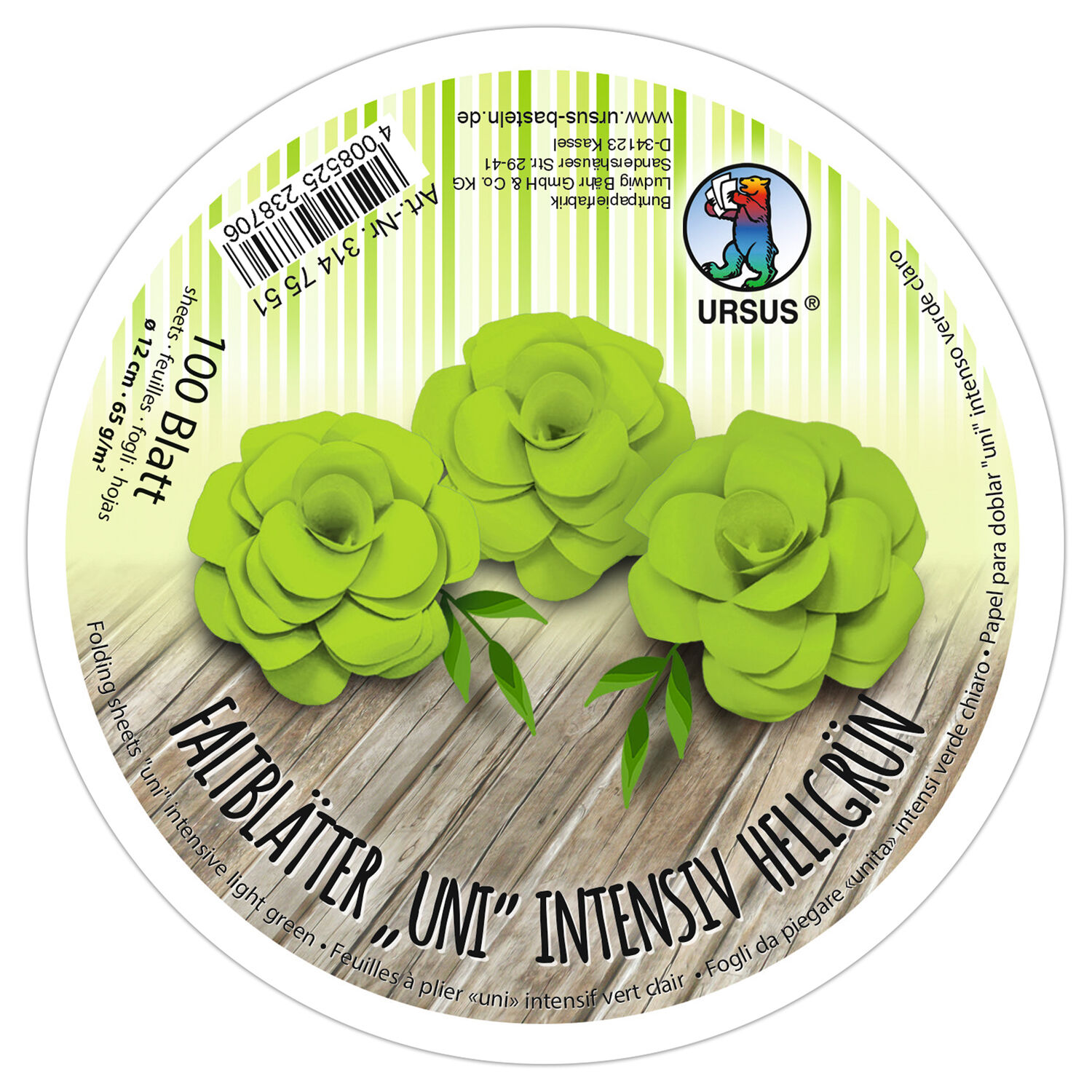 Faltbl�tter Rund, intensiv durchgef�rbt, 100 Blatt, � 12 cm, 65g/qm, Hellgr�n